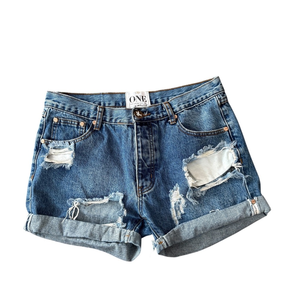 ONE‎ by One Teaspoon Chargers Distressed Denim Cutoff Shorts Women's Size 27